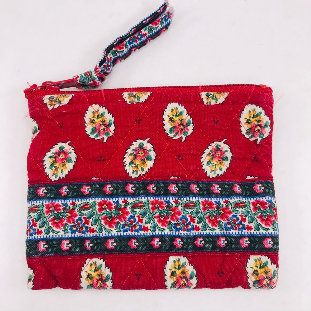 Vera Bradley Designs Red Leaf Quilted Zipper Coin Wallet Purse Quilted